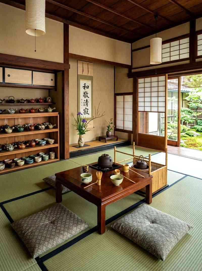Phòng trà tatami nhìn ra vườn (ảnh mẫu)